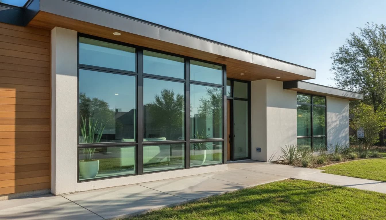 Modern energy-efficient windows installed in a Dallas home with sunlight streaming through the glass