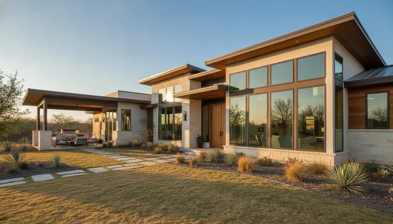 Modern Texas home with energy-efficient Low-E glass windows letting natural light inside