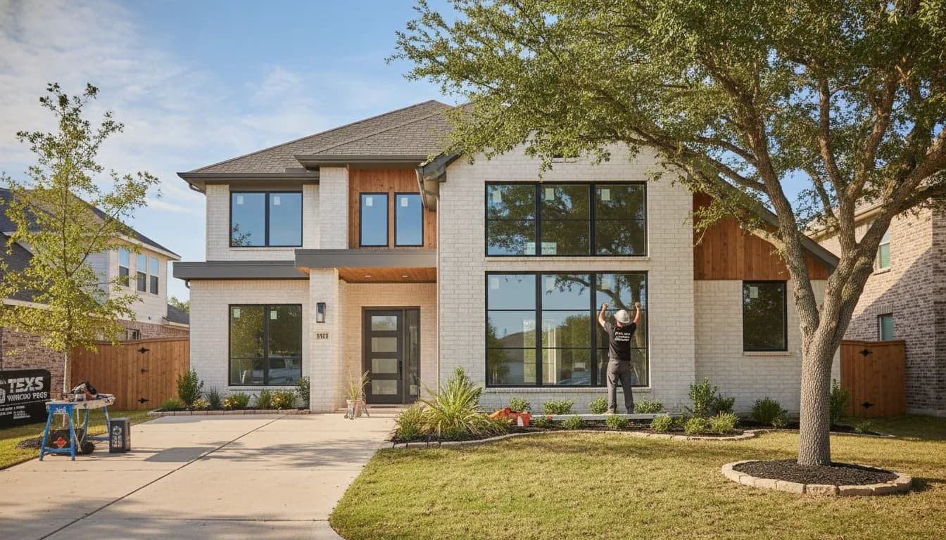 A modern DFW home with new energy-efficient replacement windows installed by a professional team
