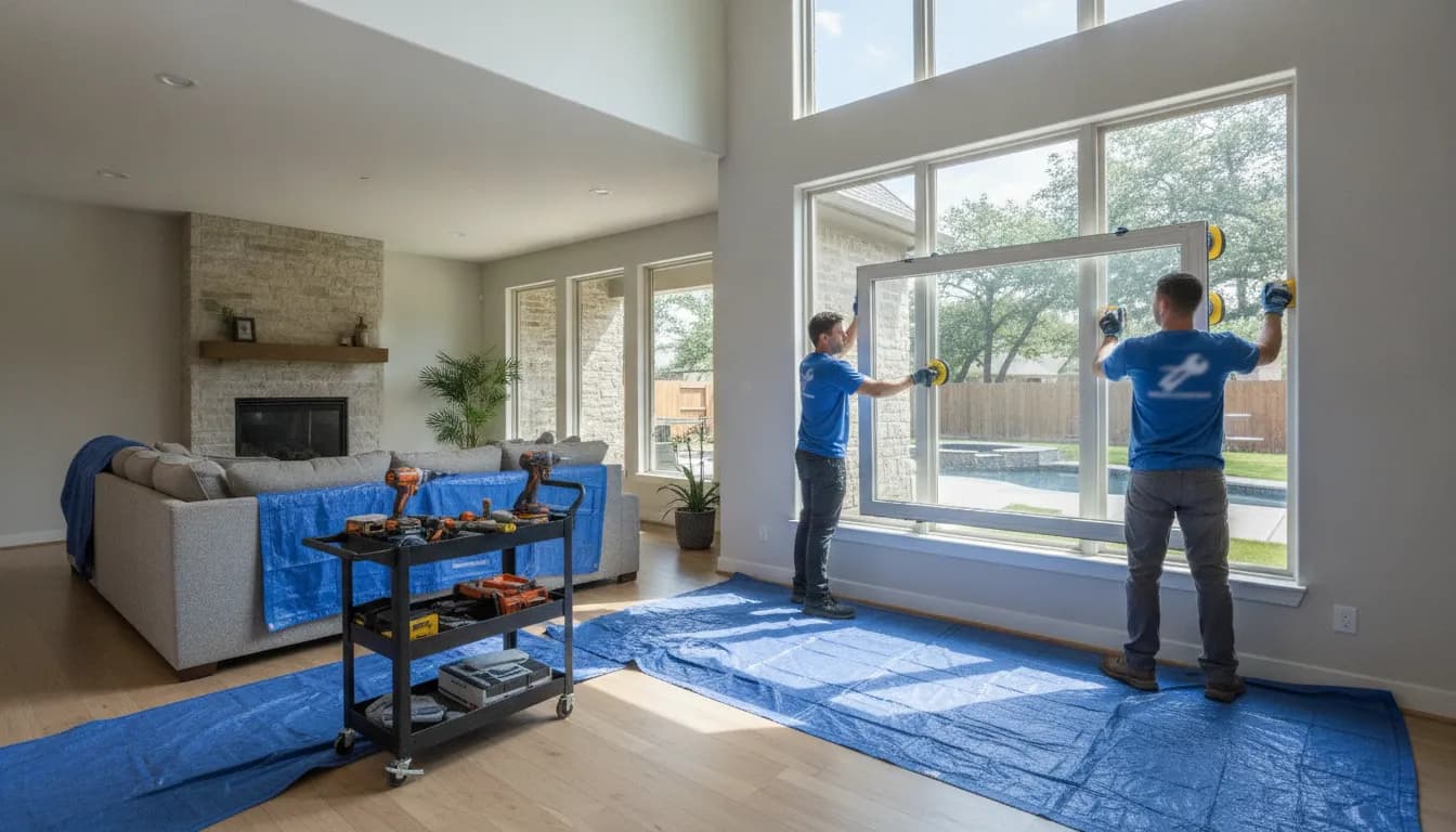 Professional window replacement installation in a bright Texas home