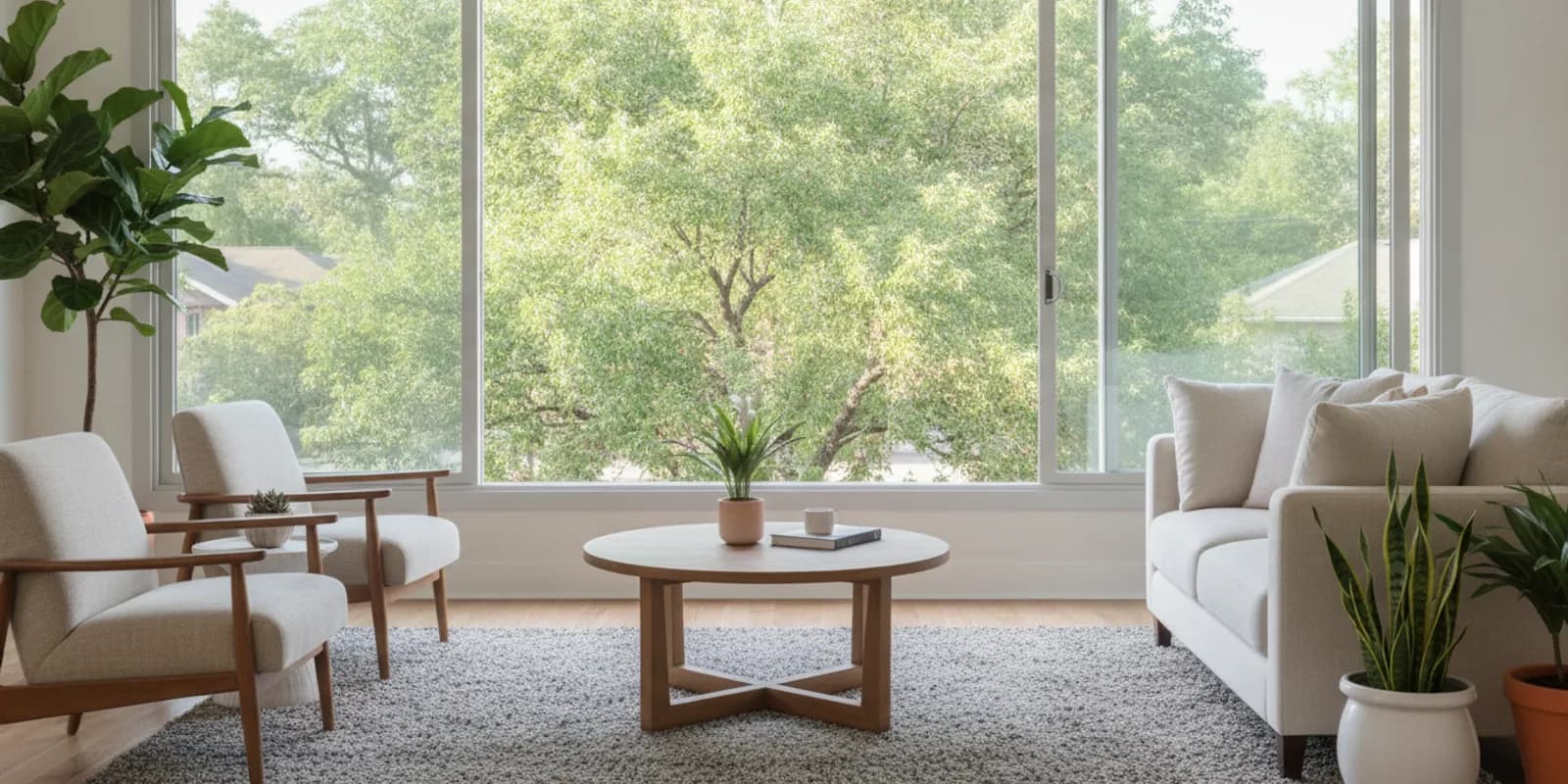 Horizontal slider window open in a bright DFW living room