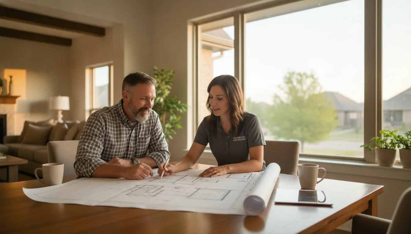 DFW homeowner reviewing window replacement options with a specialist